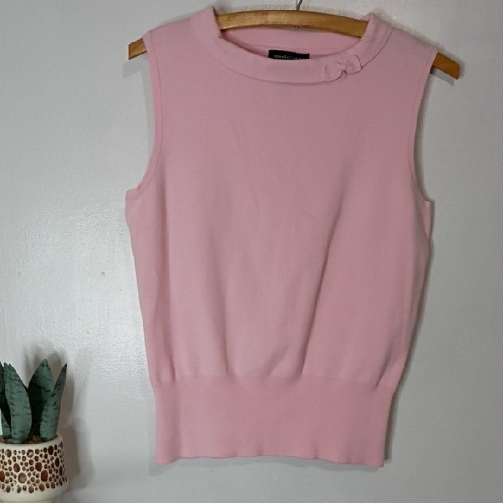 Good Clothes Pink Sleeveless Sweater Tank Top Medium Bow Crew Neck Feminine - Picture 3 of 8
